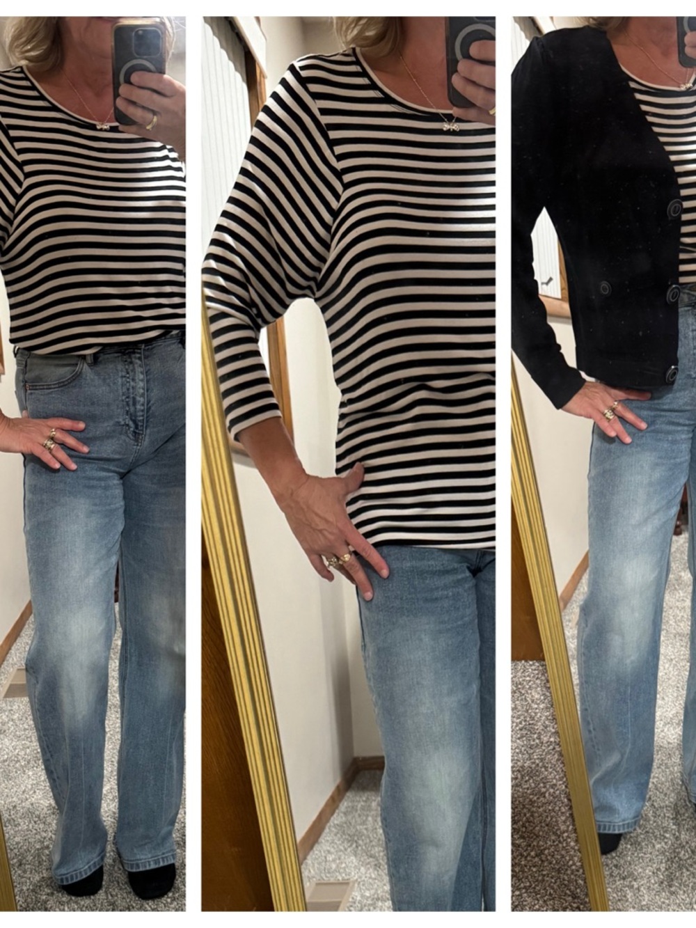 CAbi Black knit cardigan with striped tee Set - Picture 2 of 10
